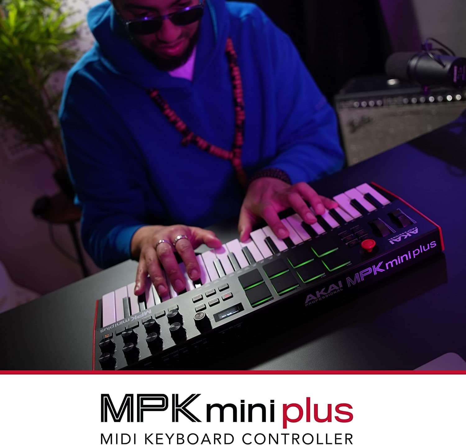 akai midi keyboards black / red akai mpk mini plus 37-key compact midi keyboard controller with mpc beats software pack #color_black---red