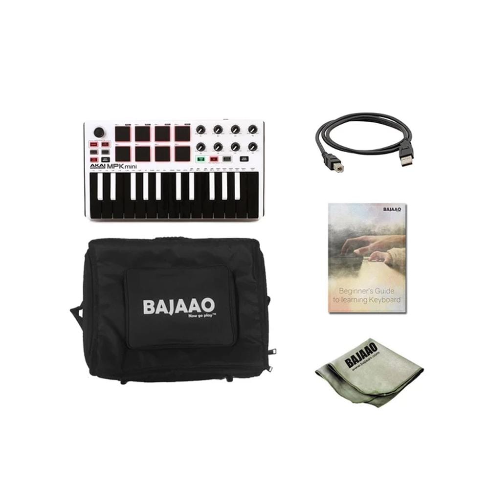 akai midi keyboards white akai mpk mini mkii compact midi keyboard and pad midi controller with polishing cloth, gigbag & ebook #color_white