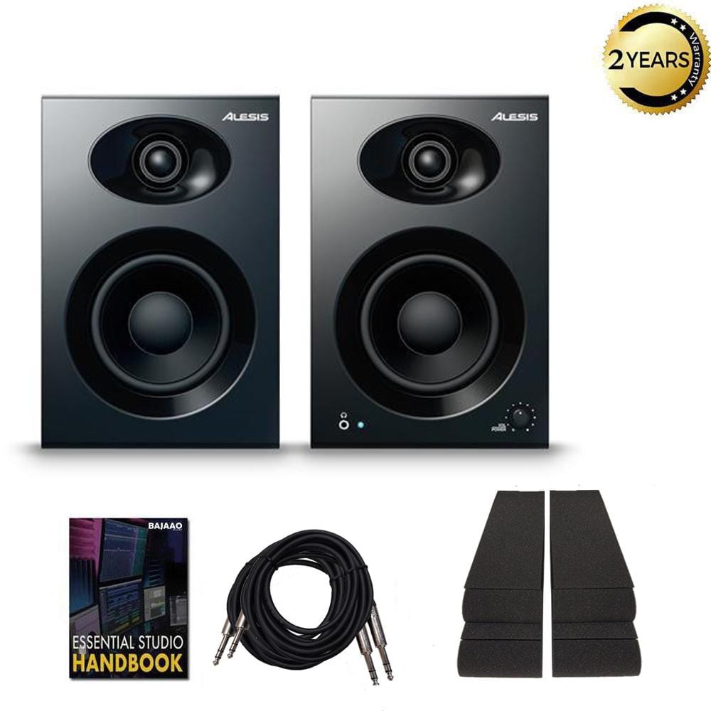 Alesis Monitor Speaker Bundles Alesis Elevate 4 4-Inch Powered Active Studio Monitor Speakers with Isolation Pads, Cables, and Ebook - Pair