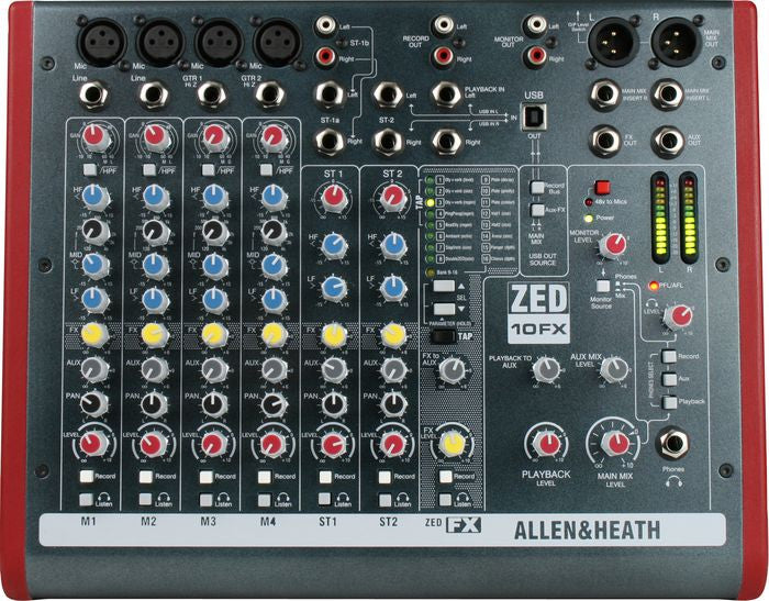 allen & heath dj mixers allen & heath zed-10fx 10-channel usb mixer with effects