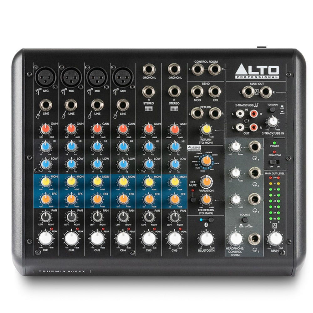Alto Analog Mixers Alto TrueMix 800Fx 8-Channel Compact Mixer with Usb Blutooth and Alesis Multi-Fx