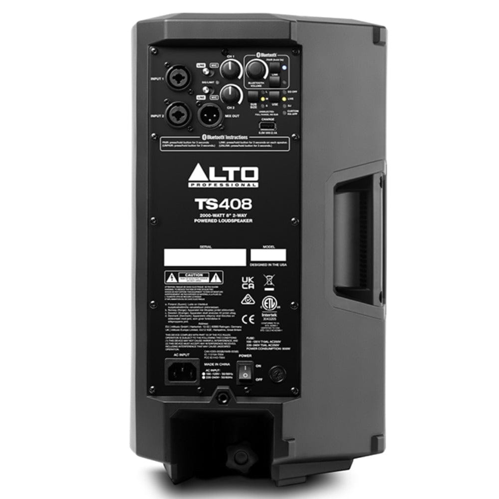 alto pa systems alto ts408 2000 watt 8 inch 2 way powered loudspeaker with bluetooth
