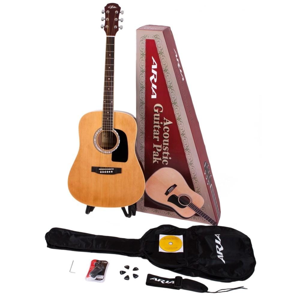 aria acoustic guitars natural aria agpn-003 acoustic guitar pack - natural