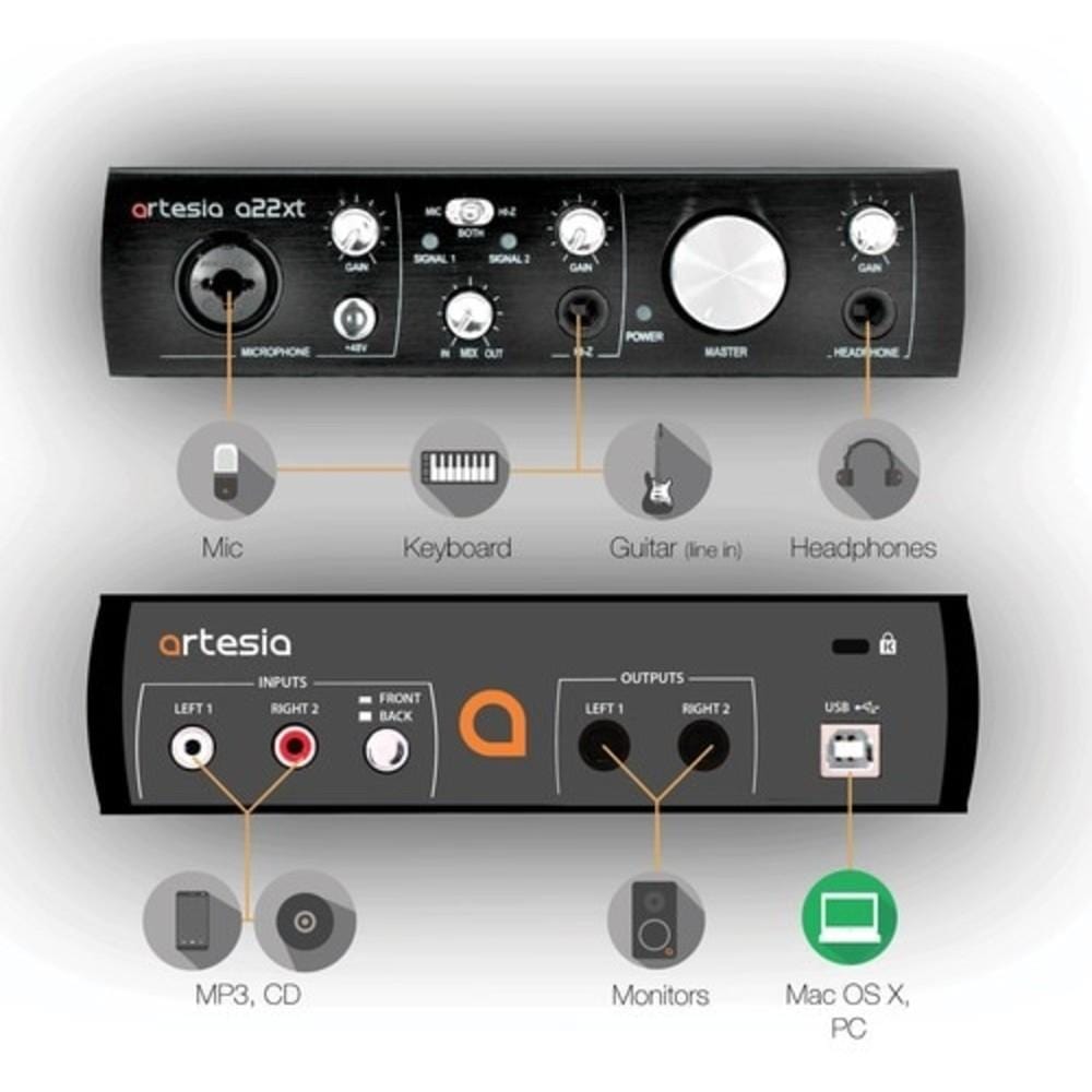 artesia audio interfaces artesia arb-4 studio recording bundle with audio interface, microphone and headphone