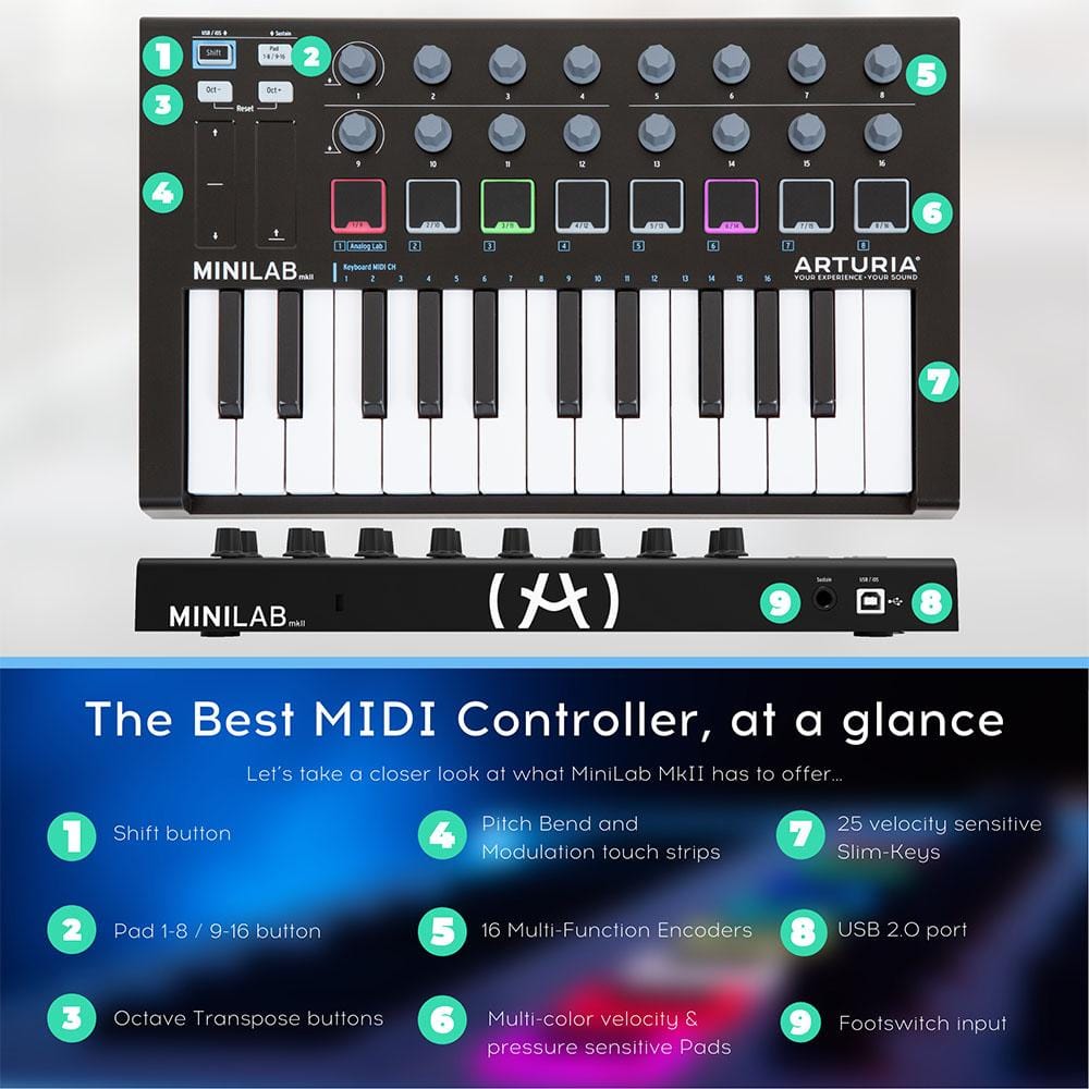 arturia midi keyboards arturia minilab 3 25-note velocity sensitive slim midi keyboard