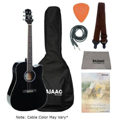 Ashton Electro Acoustic Guitar Bundles Black Ashton D20CEQ Dreadnought 41-Inch Cutaway Electro-Acoustic Guitar With Gigbag, Picks, Strap, Cloth, Cable & Ebook