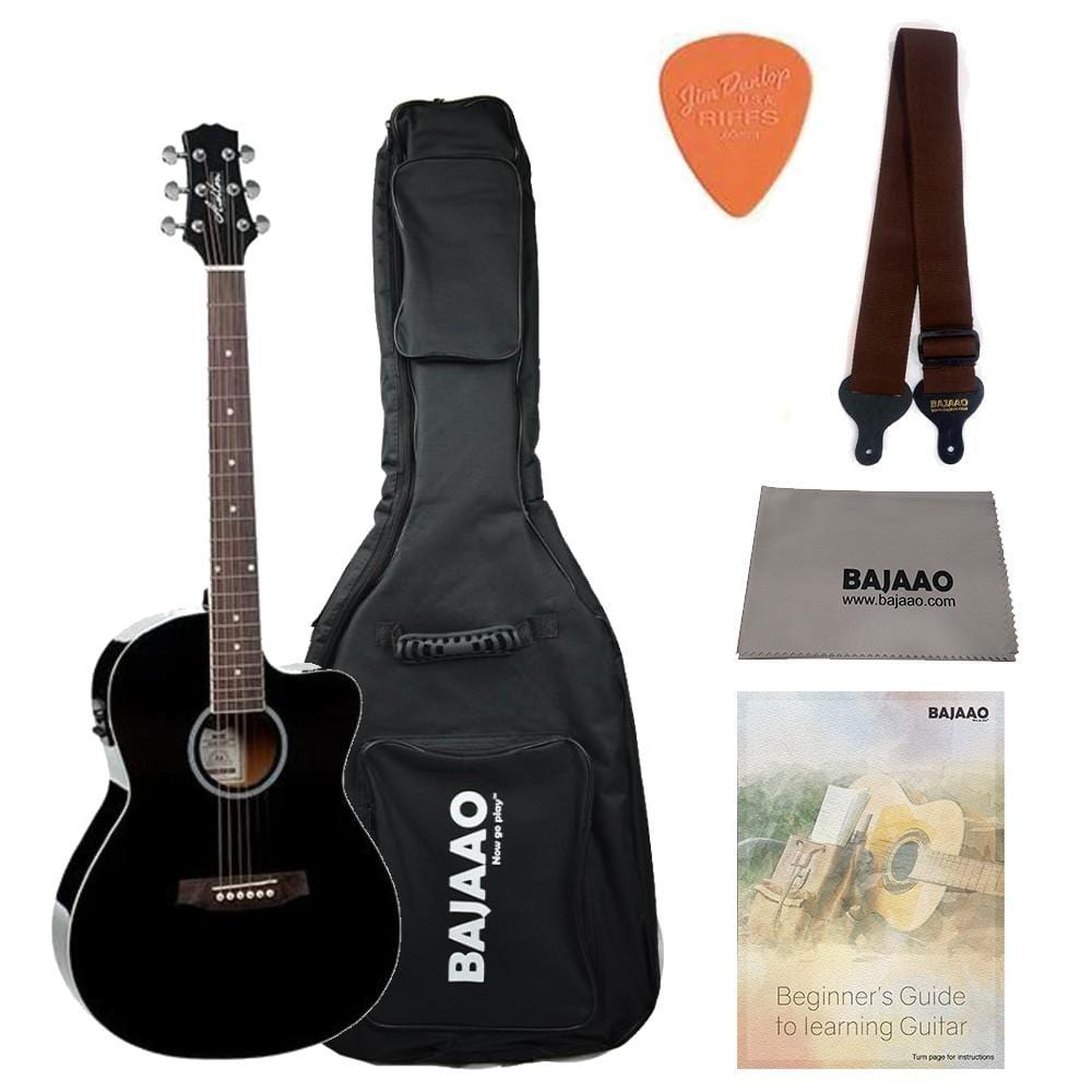 Ashton Electro Acoustic Guitar Bundles Black Gloss Ashton D10CEQ 39-inch Cutaway Electro Acoustic Guitar With Gigbag, Picks, Strap, Cloth & Ebook