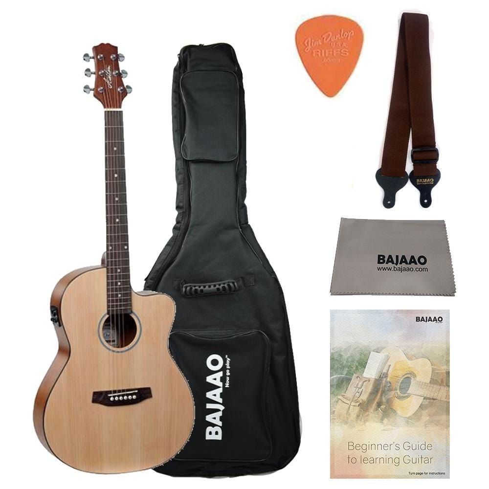 Ashton Electro Acoustic Guitar Bundles Natural Matte Ashton D10CEQ 39-inch Cutaway Electro Acoustic Guitar With Gigbag, Picks, Strap, Cloth & Ebook