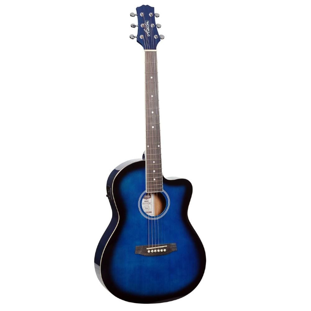 ashton electro acoustic guitars transparent blue burst gloss ashton d10ceq 39-inch cutaway electro acoustic guitar with eq #color_transparent-blue-burst-gloss
