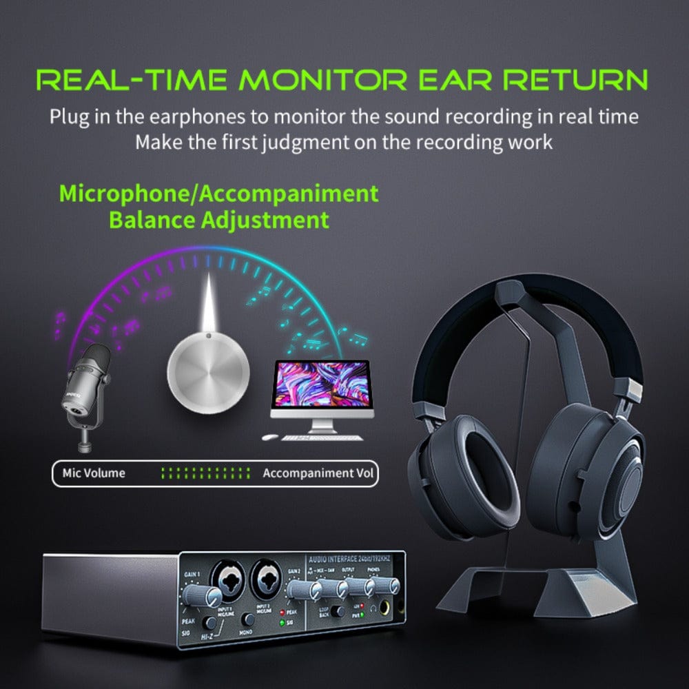 Audio Array Audio Interfaces Audio Array AI-01 24 bit 192KHz 2in/2out Audio Interface with Gain Control Mono & Loop Back Button along with No Latency Monitoring for Recording Streaming and Podcasting
