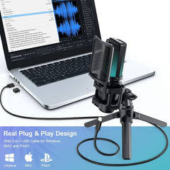 Audio Array Condenser Microphones Audio Array AM-C32 RGB USB Condenser Microphone with Tripod Pop Filter and Shock Mount
