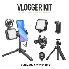 Audio Array Condenser Microphones Black Audio Array AM-C18 Omnidirectional Condenser Shotgun Microphone kit with 3.5mm Connector with Led & Tripod for Smartphone