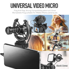 Audio Array Condenser Microphones Black Audio Array AM-C18 Omnidirectional Condenser Shotgun Microphone kit with 3.5mm Connector with Led & Tripod for Smartphone