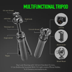 Audio Array Condenser Microphones Black Audio Array AM-C18 Omnidirectional Condenser Shotgun Microphone kit with 3.5mm Connector with Led & Tripod for Smartphone
