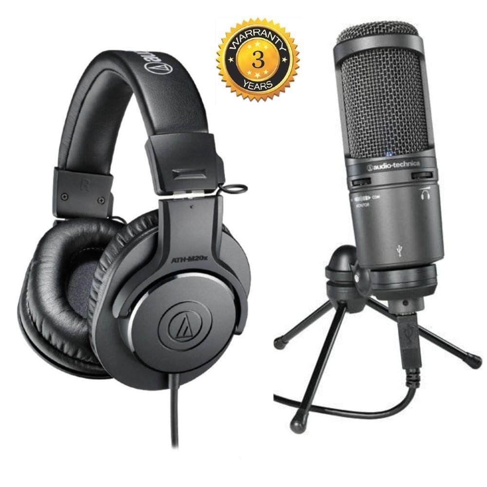 audio-technica condenser microphones audio-technica home creation bundle with at2020 usb plus cardioid condenser usb microphone & ath-m20x headphone