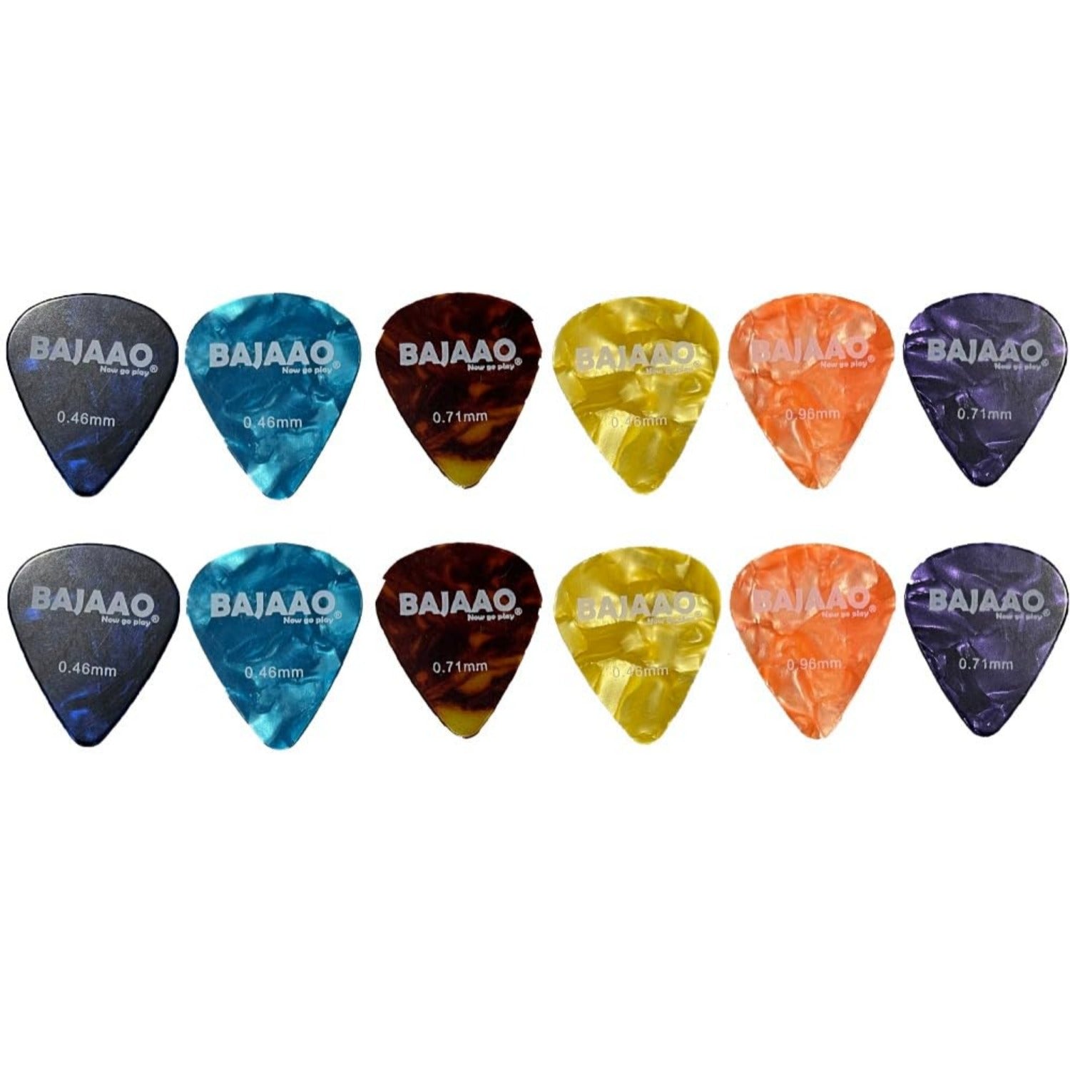 Bajaao Picks Pack of 12 Bajaao Celluloid Guitar Pick Set of Various Thickness (0.46, 0.71, 0.96 mm) #pack_pack-of-12