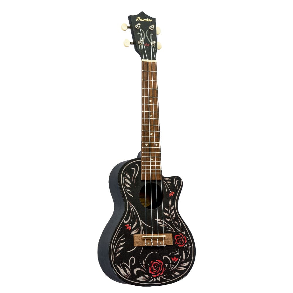 bamboo concert ukuleles bamboo new generation black edition series concert ukulele with gig bag #black-edition_flowers-and-roll