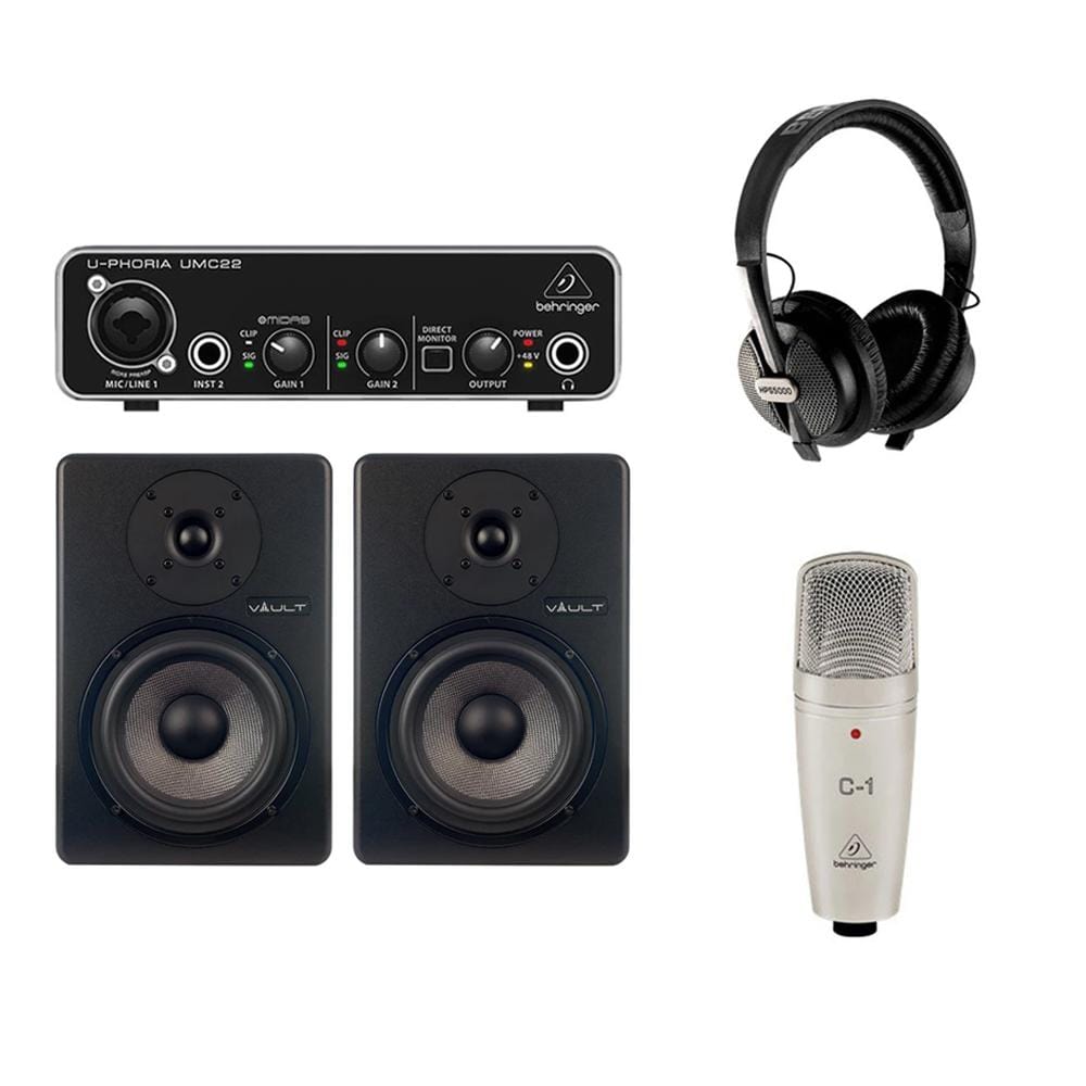 behringer audio interfaces behringer artist recording starter pack with microphone, audio interface, monitors & headphones