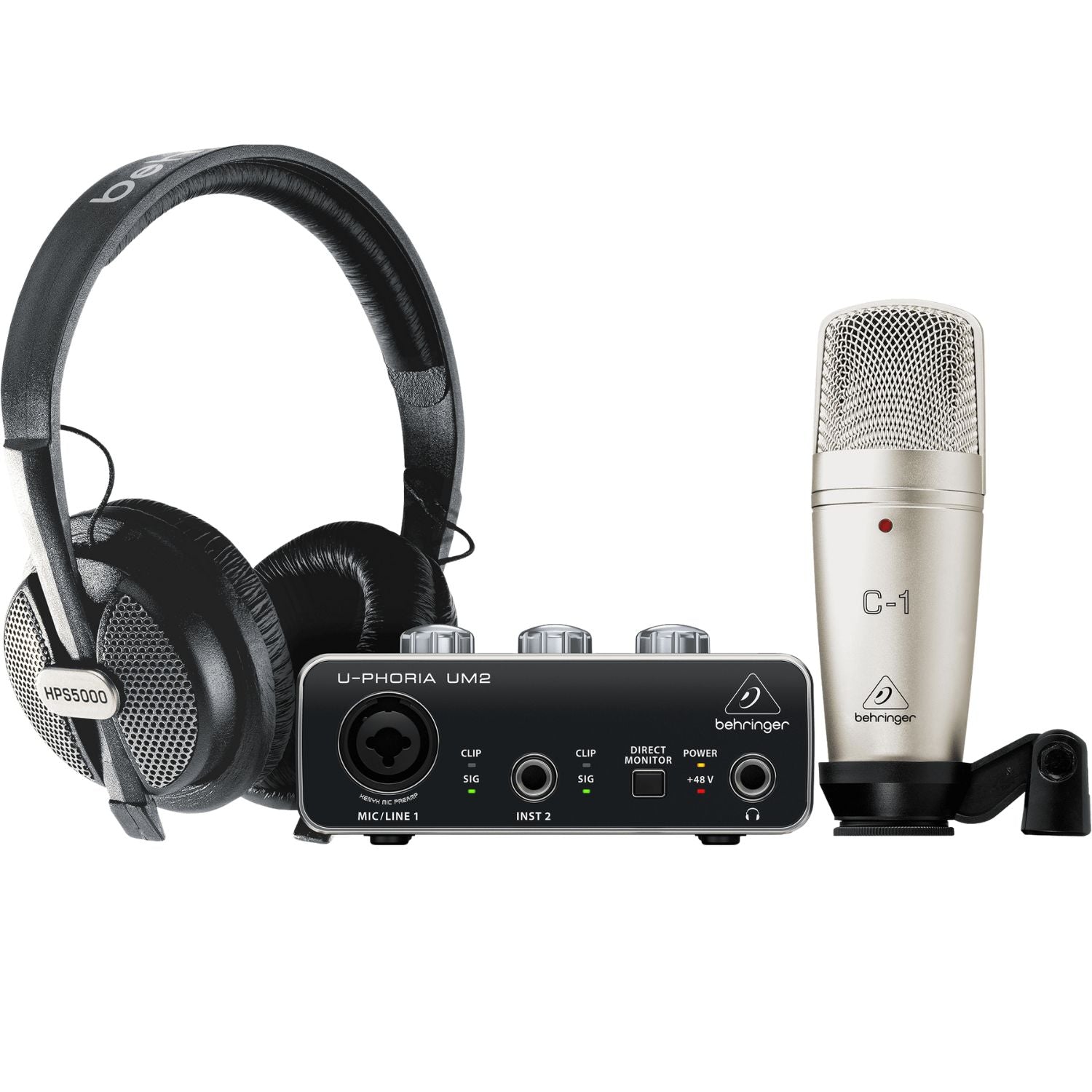 Behringer Audio Interfaces Behringer U-PHORIA STUDIO Recording Podcasting Bundle with Audio Interface, Microphone & Headphones