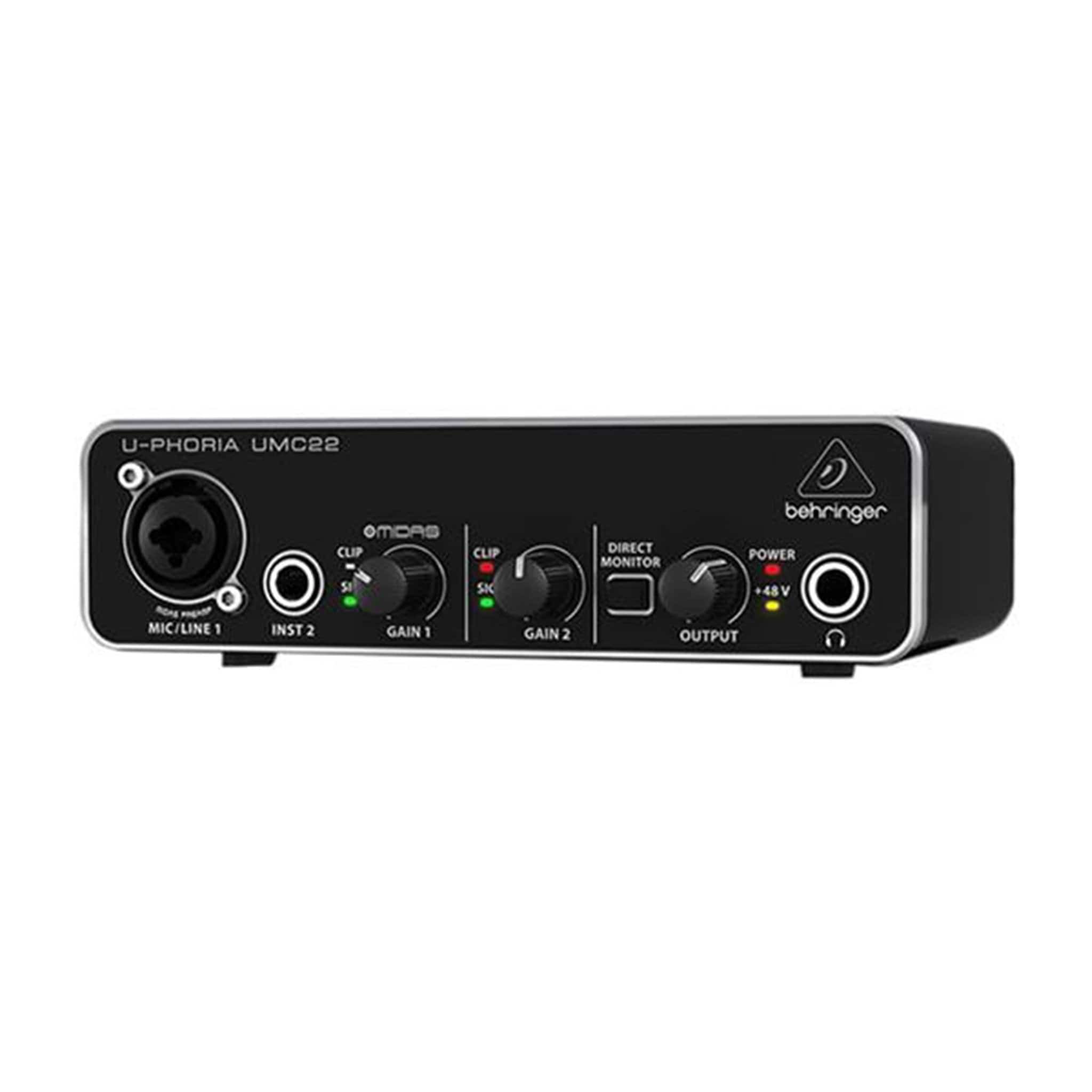behringer audio interfaces behringer umc22 2-channel usb audio interface with midas mic pre amplifier with xlr cable, polishing cloth & ebook