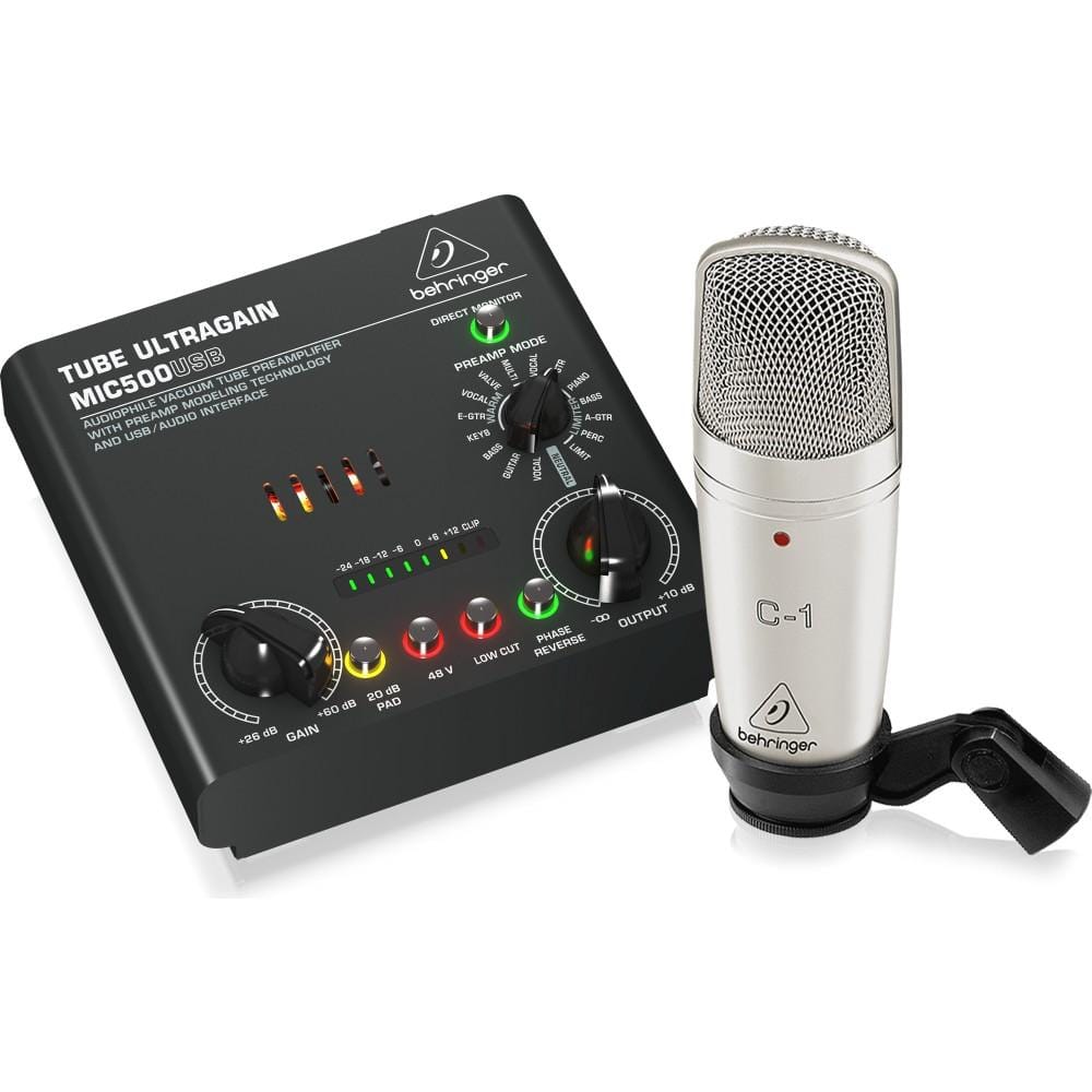 behringer condenser microphones behringer voice studio condenser mic with tube pre amplifier & usb audio interface bundle