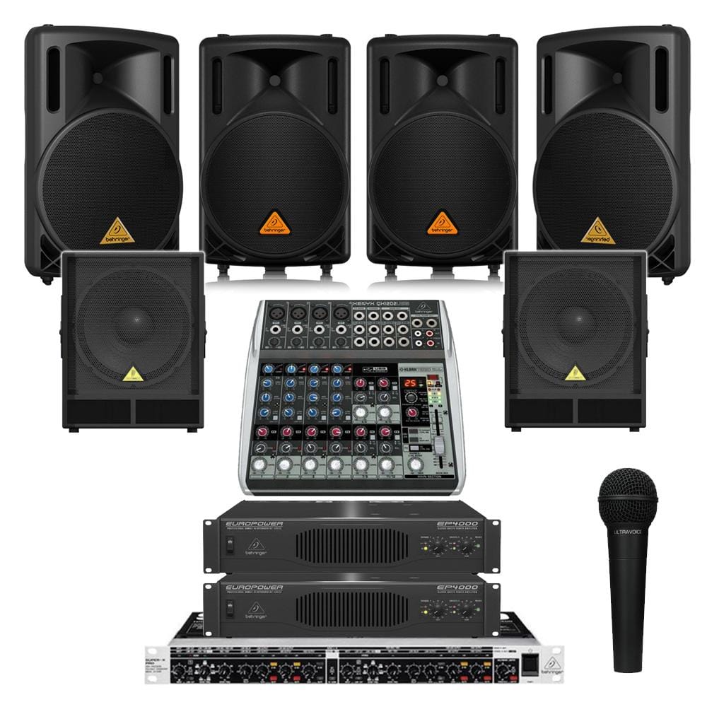 behringer restaurant sound systems restaurant sound system with 4xbehringer b 212xl wall mount loudspeakers, 2xsubwoofer, 2xamplifier, crossover, mic & mixer