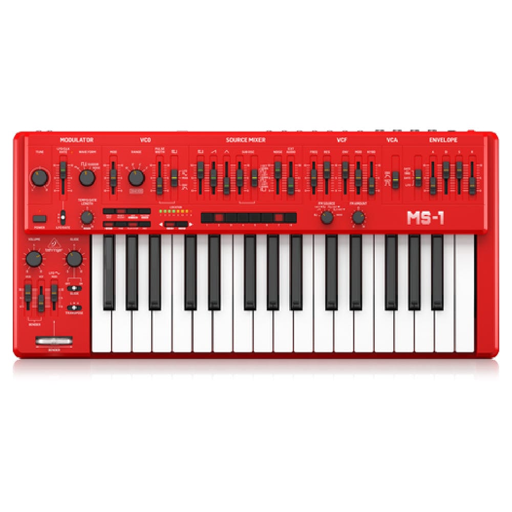 behringer synthesizers red behringer ms-1 analog synthesizer with live performance kit #color_red