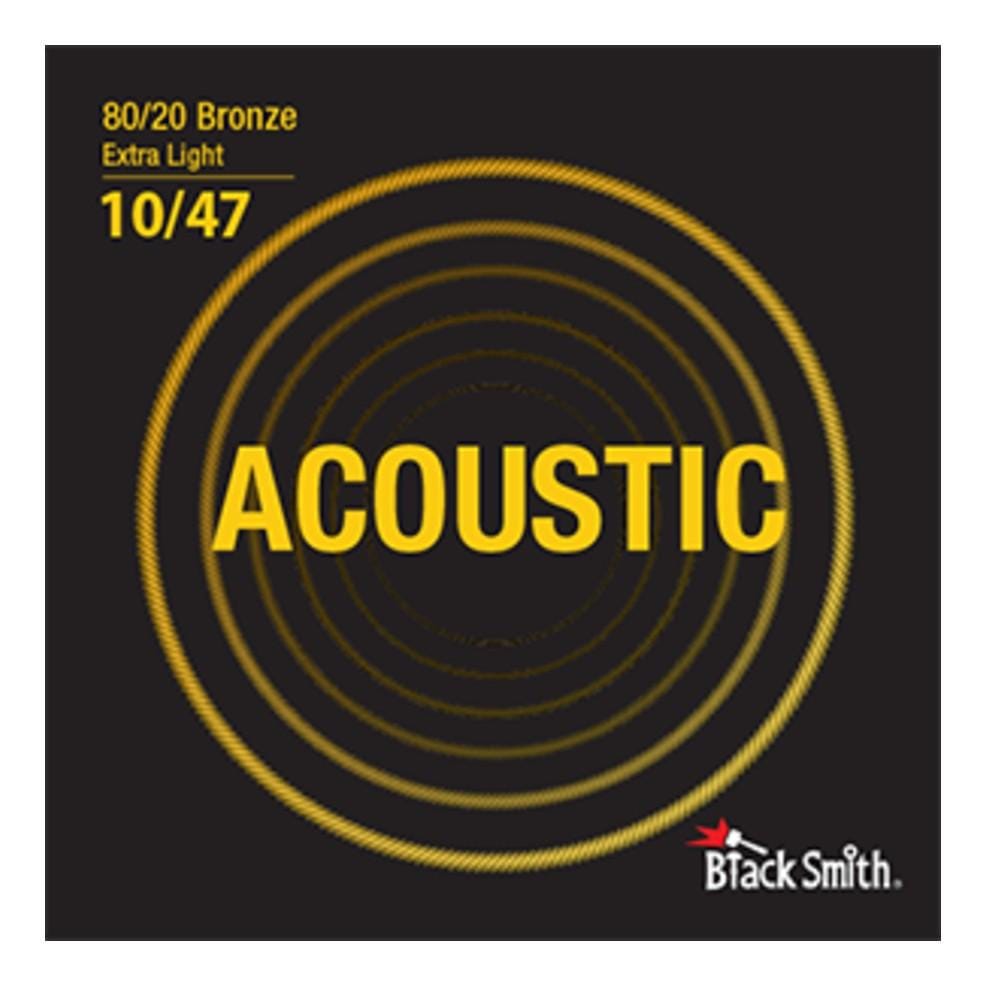 black smith acoustic guitar strings extra light - .010-.047 black smith 80 / 20 bronze acoustic guitar strings