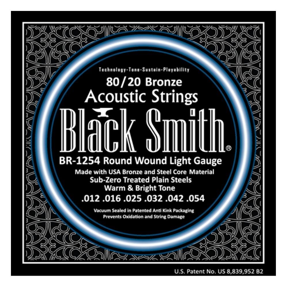 black smith acoustic guitar strings light - .012-.054 black smith 80 / 20 bronze acoustic guitar strings