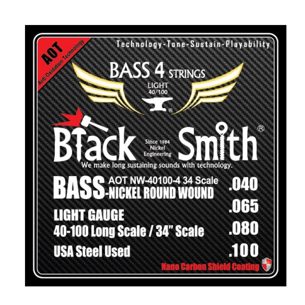 black smith bass guitar strings light - .040-.100 black smith nano coated nickel round wound bass guitar strings
