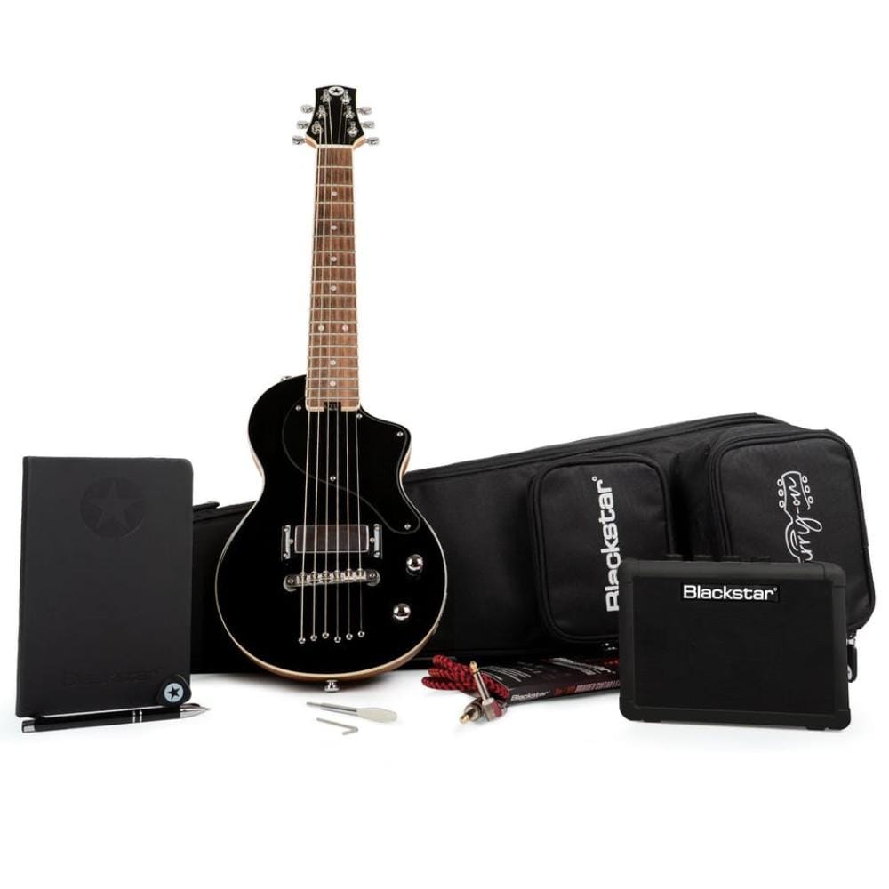 blackstar electric guitars bundles jet black blackstar carry-on deluxe electric guitar pack with fly 3 amp