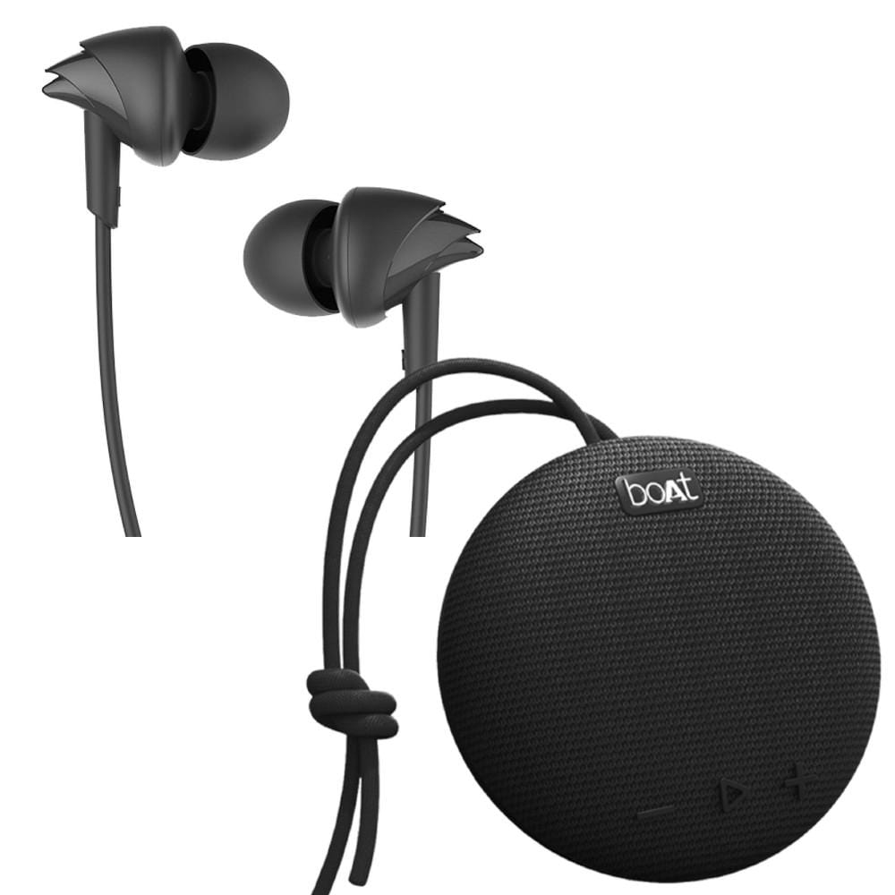 boat bluetooth speakers black combo pack of boat bassheads 100 in ear headphone with boat stone 190 bluetooth speaker