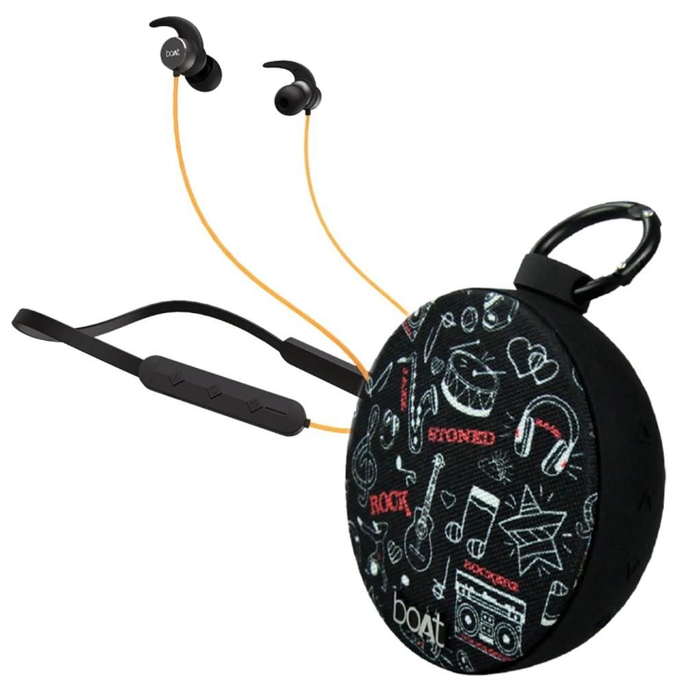 boat bluetooth speakers black combo pack of boat rockerz 255 pro in ear neckband headphone with boat stone 260 bluetooth speaker