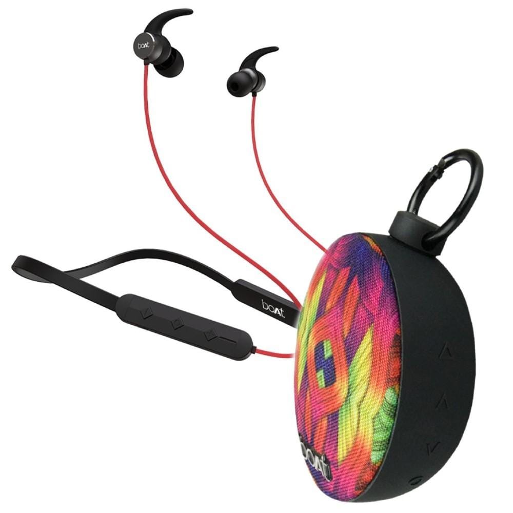 boat bluetooth speakers red combo pack of boat rockerz 255 pro in ear neckband headphone with boat stone 260 bluetooth speaker #color_red