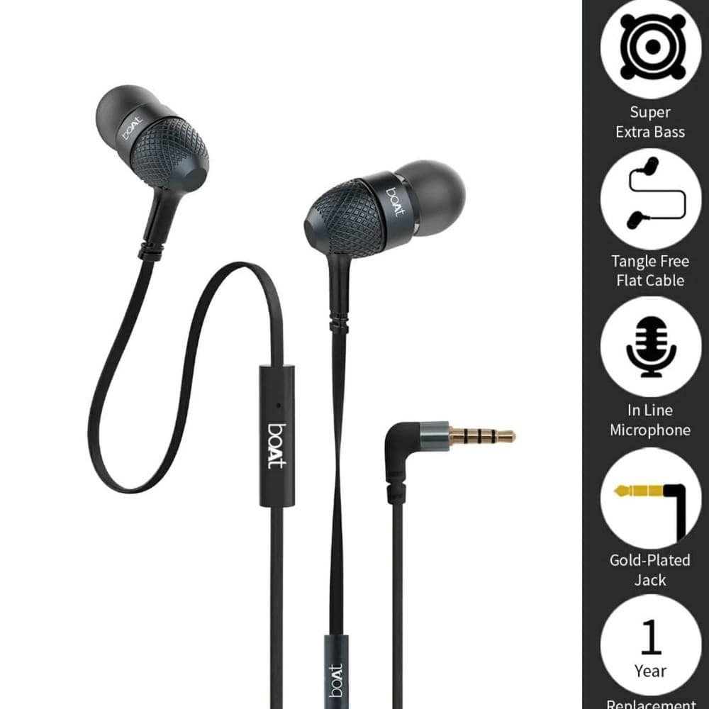 boat in-ear wired headphones boat bassheads 228 in ear wired headphone with mic #color_black