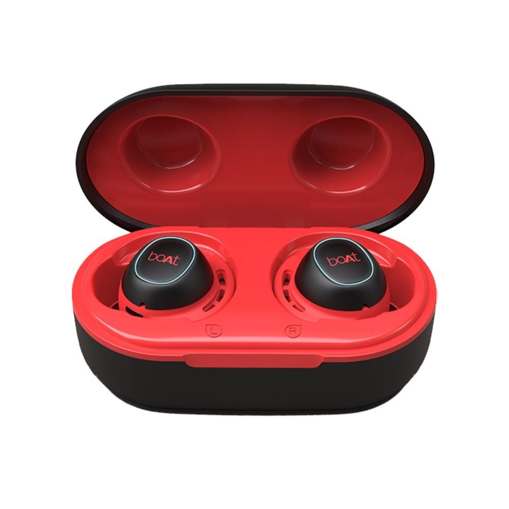 boat true wireless in-ear headphones boat airdopes 443 wireless earbuds #color_raging-red