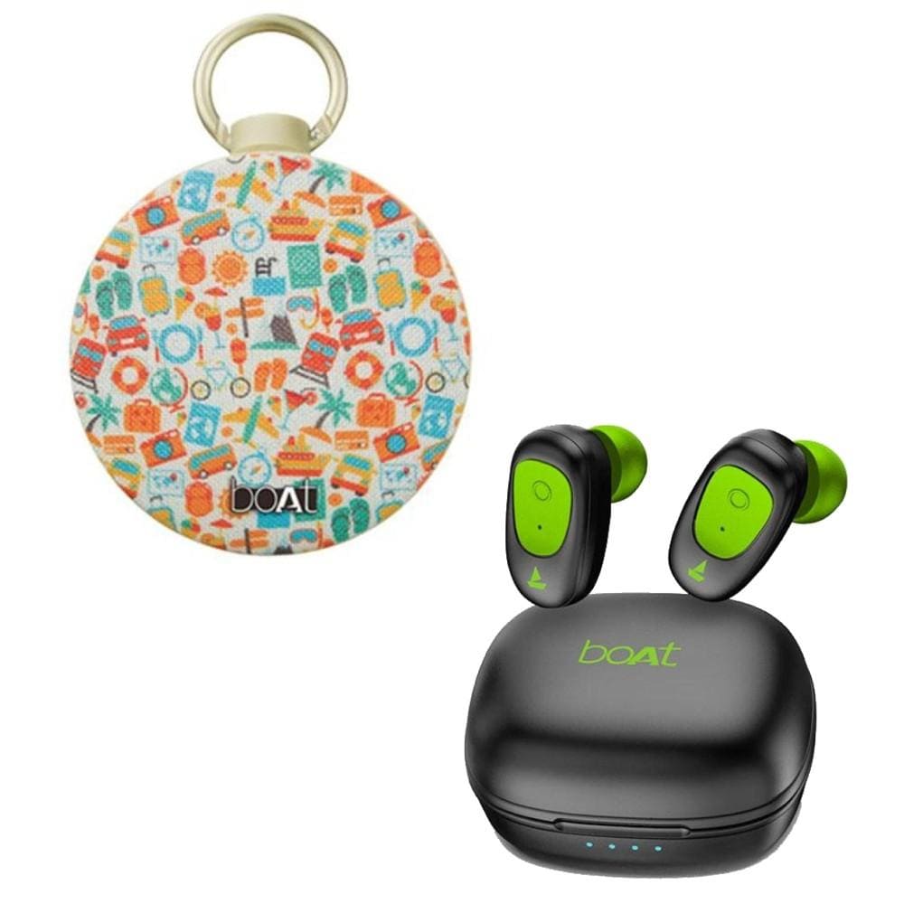 boat true wireless in-ear headphones green combo pack of boat airdopes 201 true wireless in ear bluetooth headphone with boat stone 260 portable bluetooth speaker #color_green