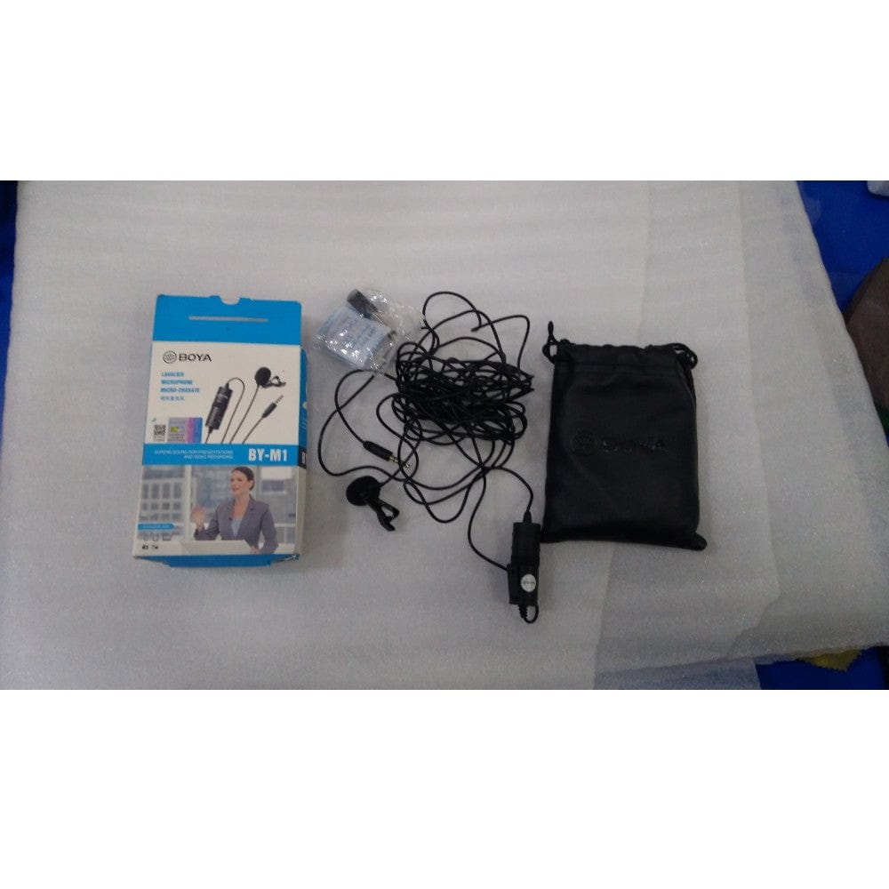 boya lavalier microphones boya bym1 omnidirectional level condenser microphone - black - open box b stock