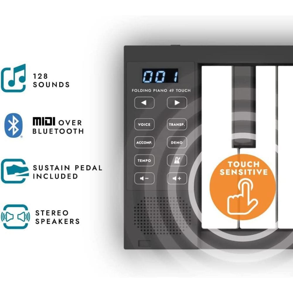 carry-on digital pianos carry-on fp-49 touch 49 key touch sensitive portable folding digital piano