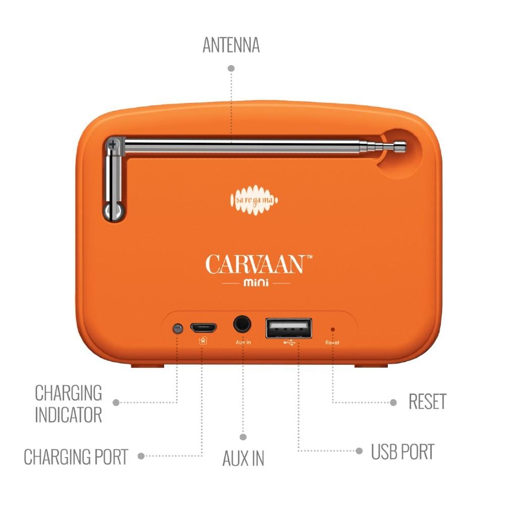 carvaan bluetooth speakers saregama carvaan mini 2.0 portable music player with bluetooth/fm/am/aux #color_vivid-orange