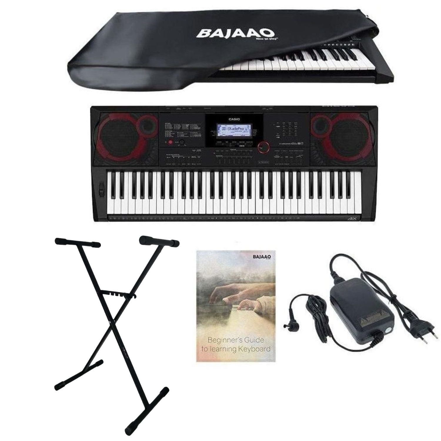 Casio Keyboard Bundles Casio CT-X8000IN 61-Key Portable Keyboard With Power Adapter, Dust Cover, Stand, Online Lessons & Ebook