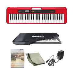 Casio Keyboard Bundles Red Casio Casiotone CT S200 61 Key Portable Keyboard with Adapter, Polishing Cloth, Dust Cover, Online Lessons, Warranty & Ebook