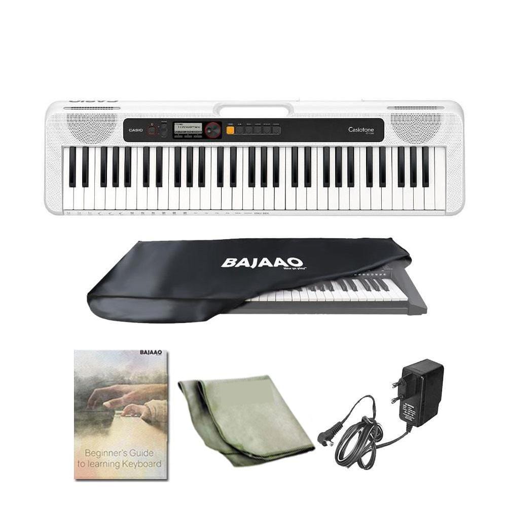 casio keyboard bundles white casio casiotone ct s200 61 key portable keyboard with adapter, polishing cloth, dust cover, online lessons, warranty & ebook