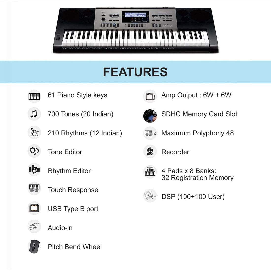 casio portable keyboards casio keyboard, ctk-6300in 61-keys with touch response