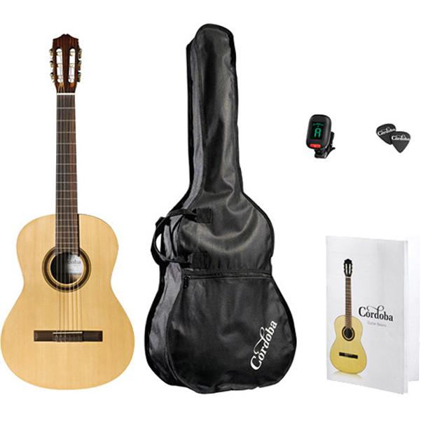cordoba classical guitars cordoba cp100 nylon 6-string classical guitar pack with tuner picks and gig bag