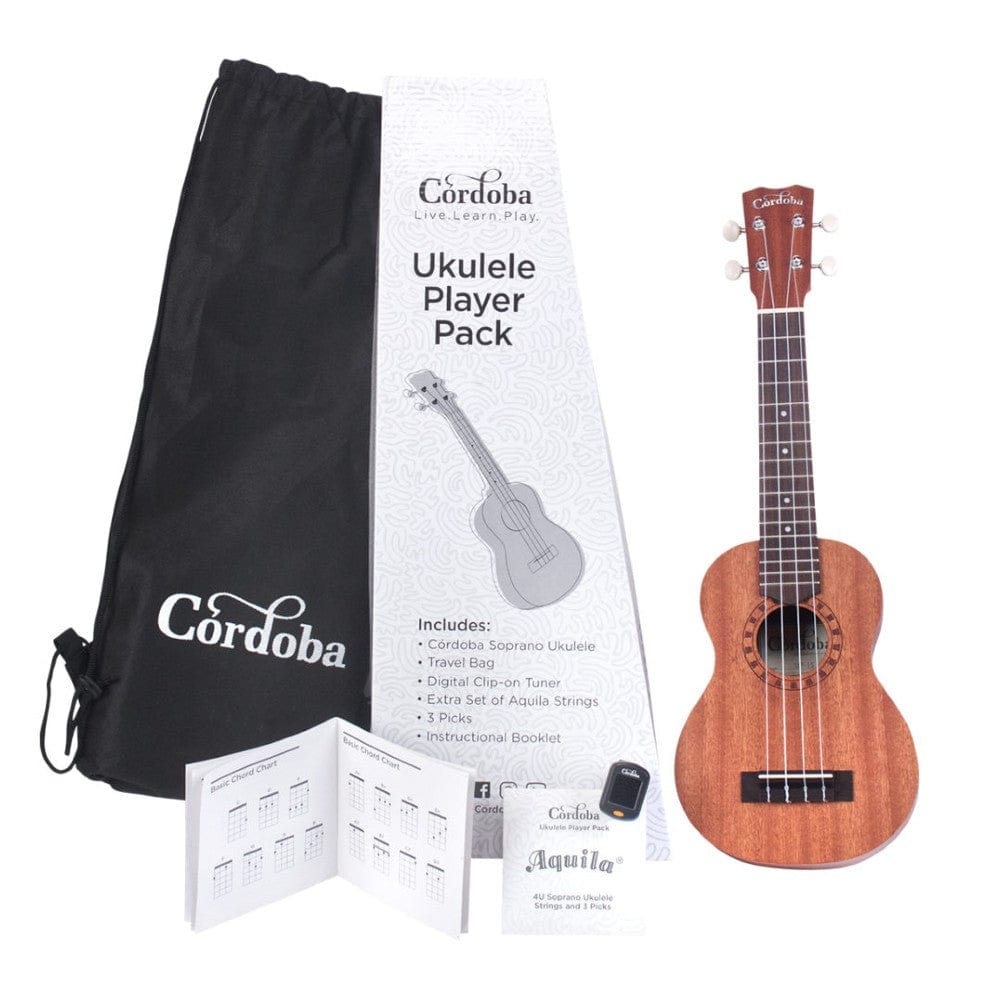 cordoba soprano ukuleles cordoba up-1s ukulele player pack soprano - natural mahogany