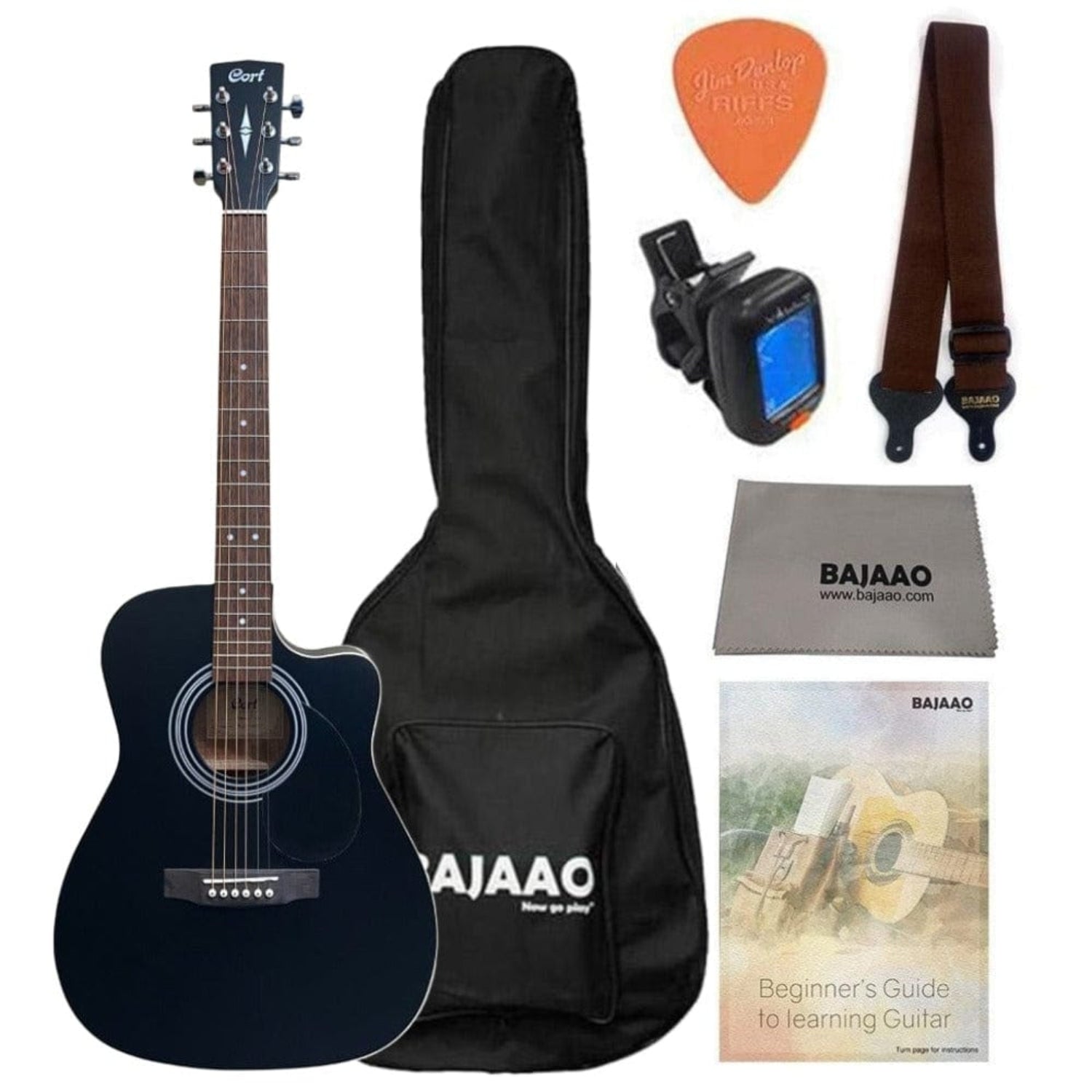 cort acoustic guitars bundle / black cort af500c standard series cutaway 6 string acoustic guitar #type_bundle,color_black