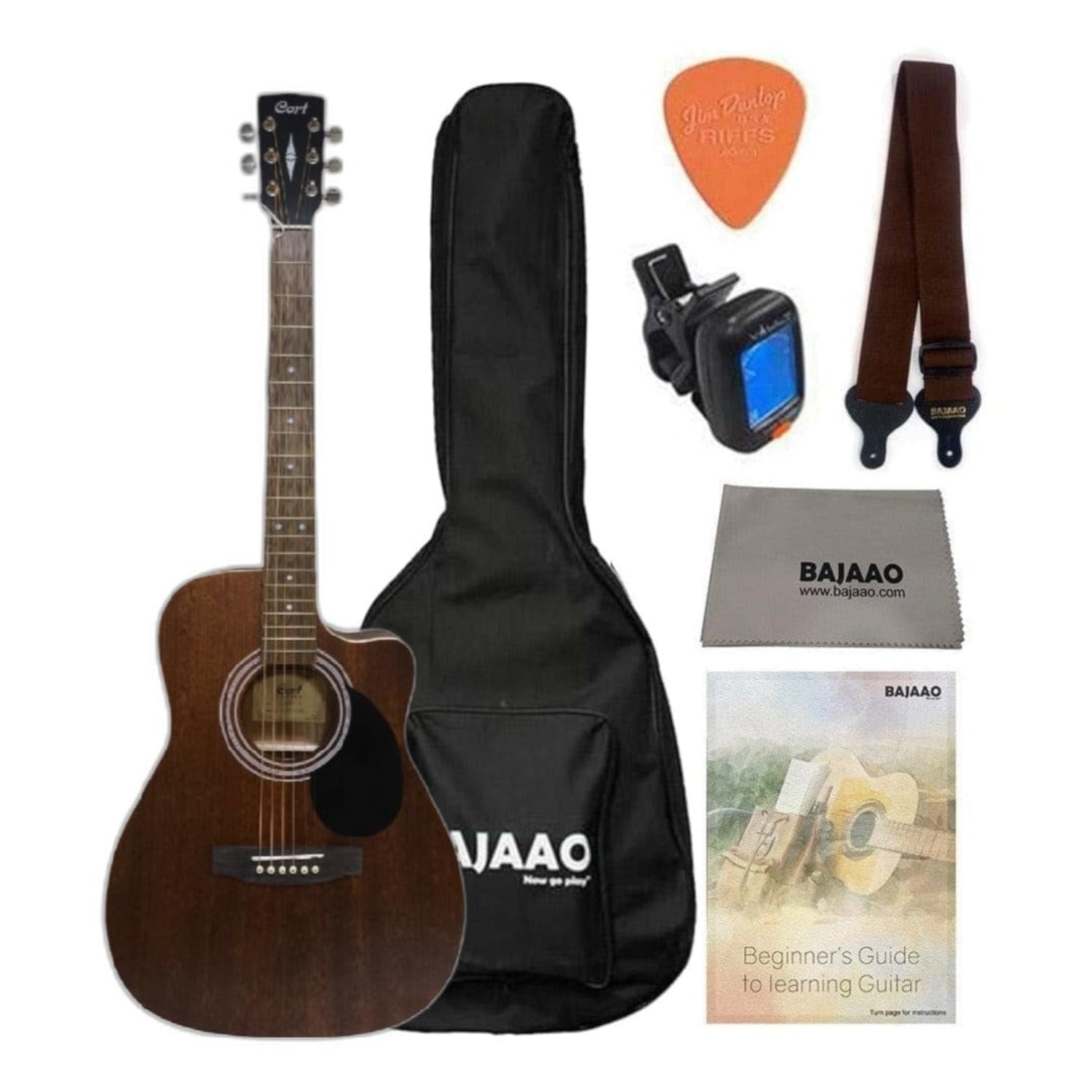 Cort Acoustic Guitars Bundle / Mahogany Cort AF500C Standard Series Cutaway 6 String Acoustic Guitar #type_bundle,color_mahogany