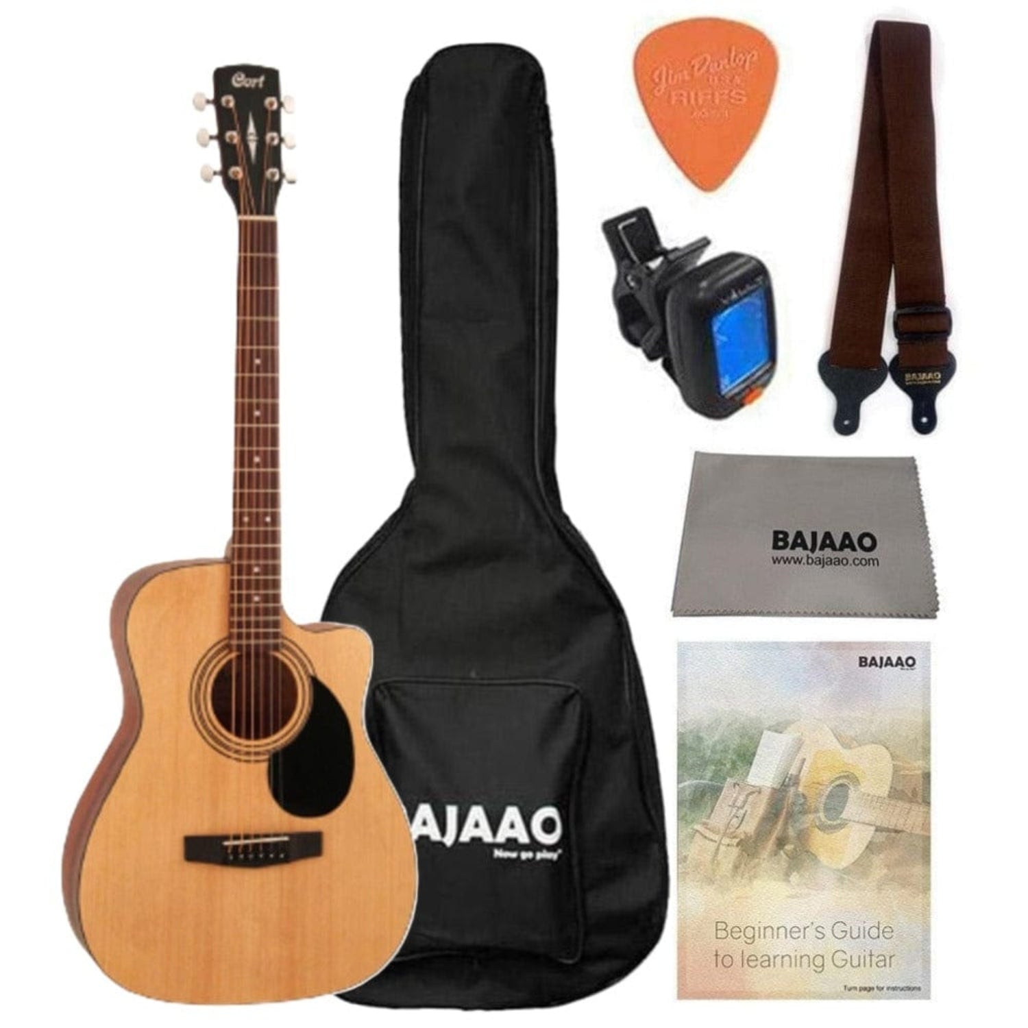 cort acoustic guitars bundle / open pore cort af500c standard series cutaway 6 string acoustic guitar #type_bundle,color_open-pore