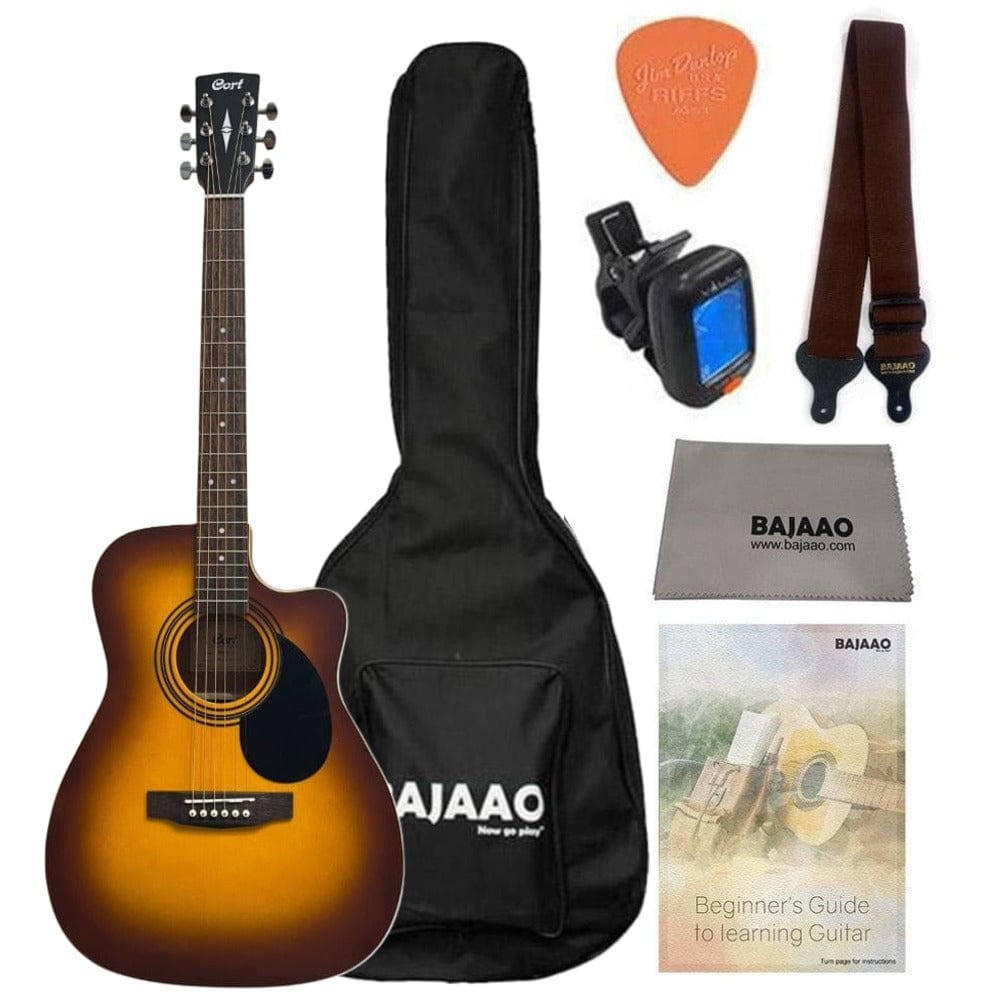 cort acoustic guitars bundle / sunburst cort af500c standard series cutaway 6 string acoustic guitar #type_bundle,color_sunburst